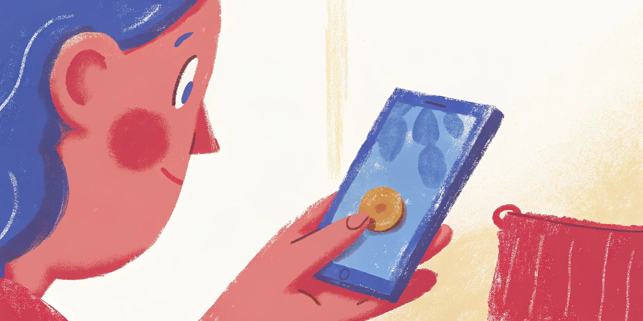woman checks a coin using her phone